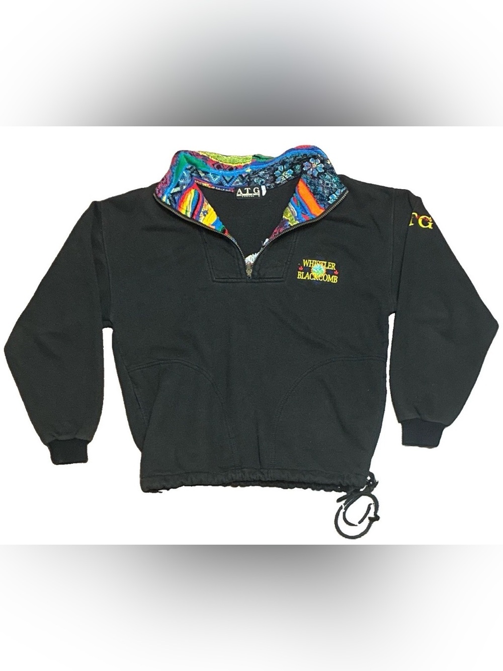 Vintage 90’s ATG Whistler Blackcomb Merch Quarter Zip 3D color Knit Coogi style